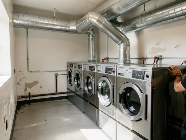Middletown Dryer Vent Cleaning team performing large-scale commercial dryer vent cleaning in Middletown
