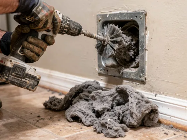 Certified Middletown Dryer Vent Cleaning technician performing dryer vent cleaning in Middletown
