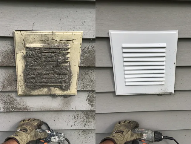 Middletown Dryer Vent Cleaning technician installing high-quality dryer vent cover at a residential property in Middletown