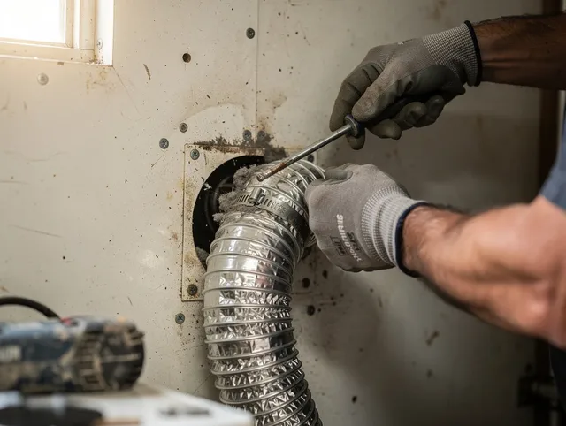 Middletown Dryer Vent Cleaning technician performing precise dryer vent hose installation in Middletown